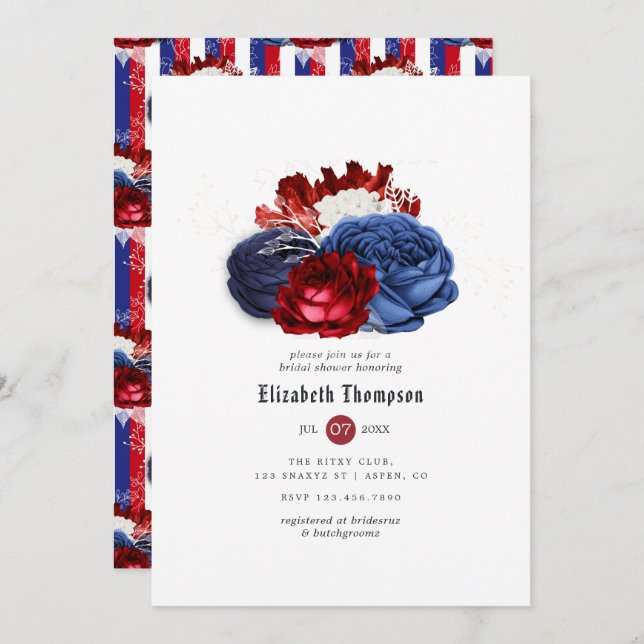Red White and Blue 4th of July Bridal Shower Invitation (Front/Back)
