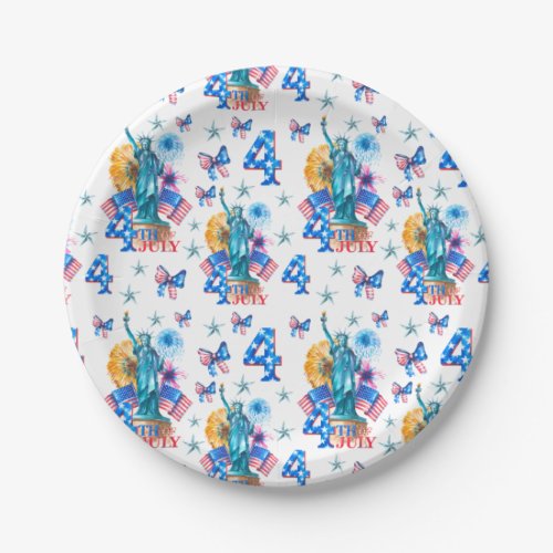 Red White and Blue 4th of July Cookout Party Paper Plates