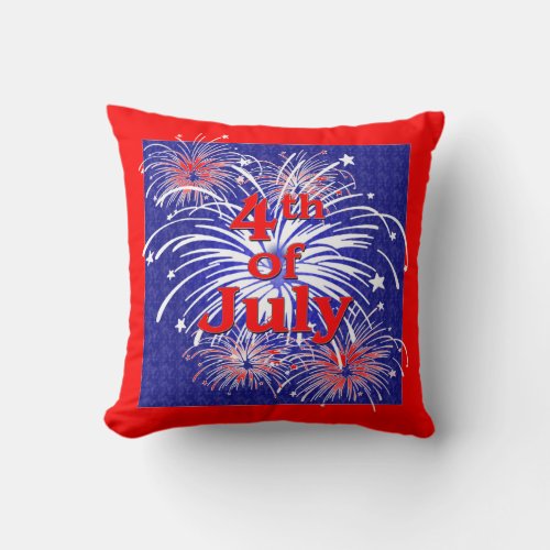 Red White and Blue 4th of July Fireworks Throw Pillow