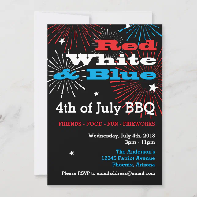 Red White and Blue 4th of July Invitation | Zazzle