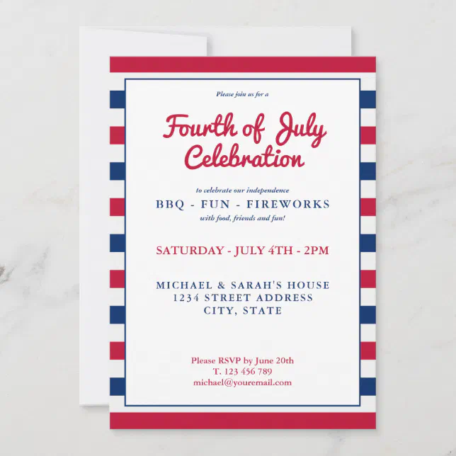 Red White and Blue 4th of July Invitation | Zazzle