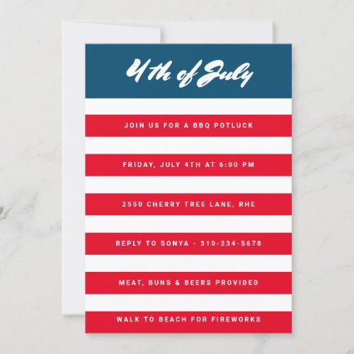 Red White and Blue 4th of July Invitation