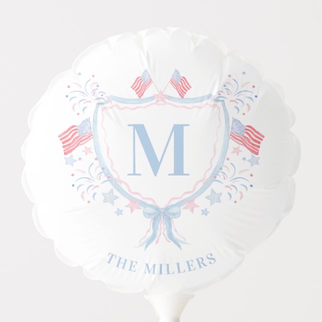 Red, White and Blue 4th of July Monogram Crest Balloon (Front)