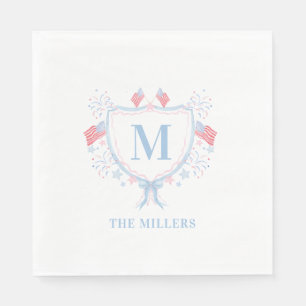 Red, White and Blue 4th of July Monogram Crest Napkins