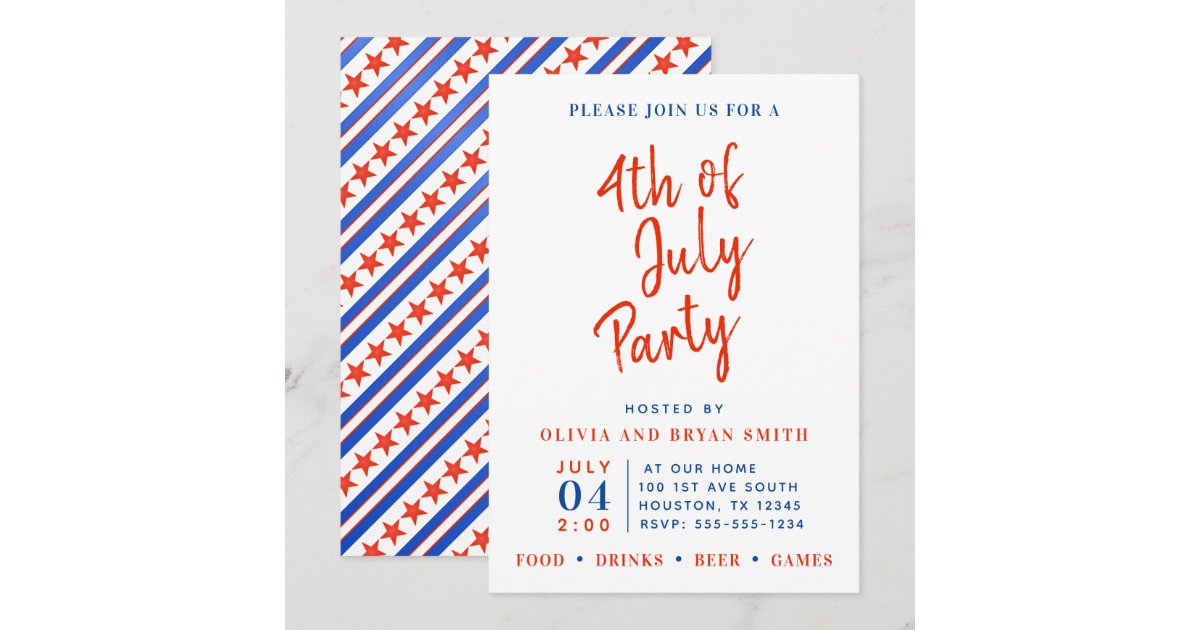Red White and Blue 4th of July Party Invitation | Zazzle