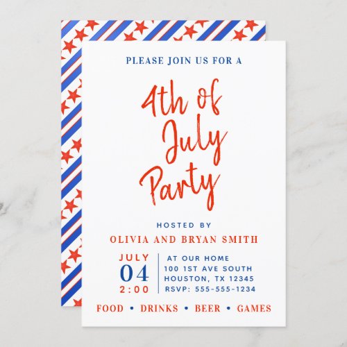 Red White and Blue 4th of July Party Invitation