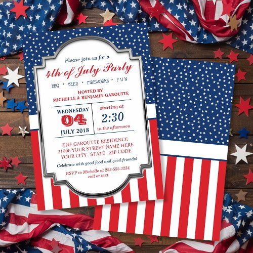 Red White and Blue 4th of July Party Invitation