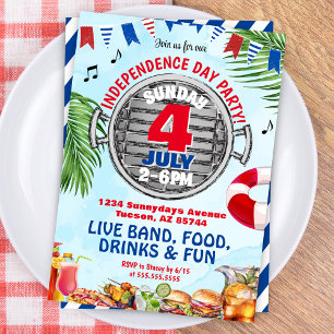 Red White and Blue 4th of July Pool Party BBQ Invitation