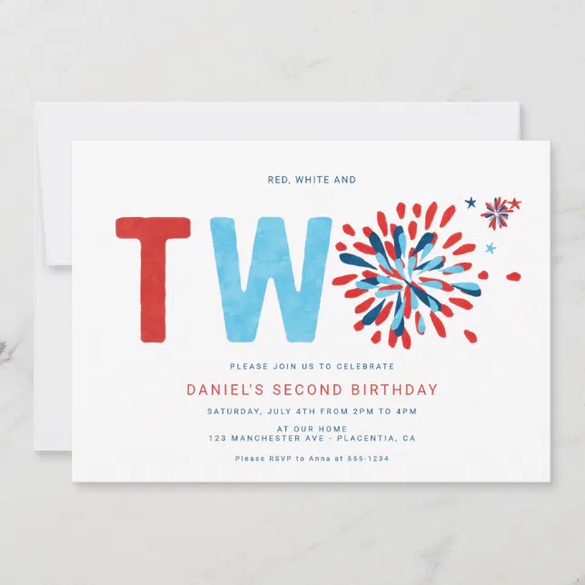 Red white and blue 4th of July second birthday Invitation | Zazzle