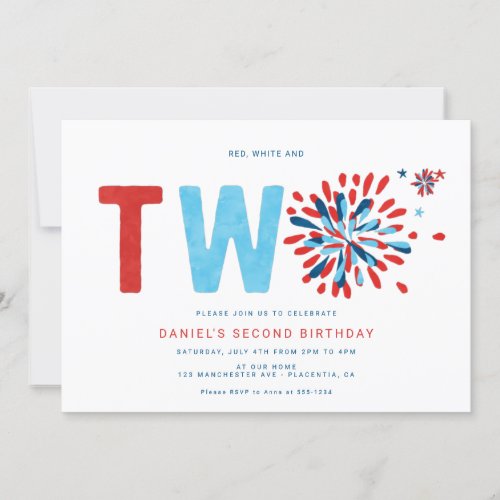 Red white and blue 4th of July second birthday Invitation