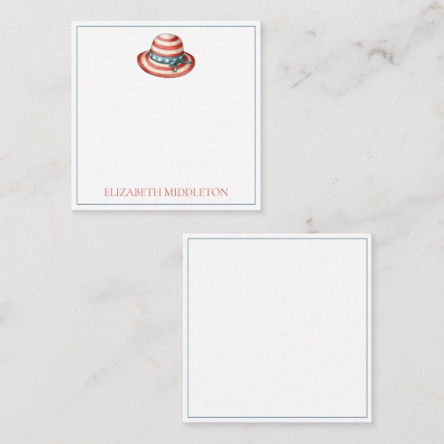 Red White and Blue 4th of July Sunhat Note Card (Front/Back)