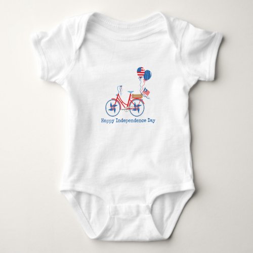 Red White and Blue 4th of July Whimsical Bicycle  Baby Bodysuit