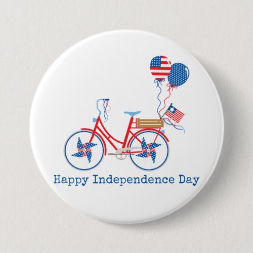 Red White and Blue 4th of July Whimsical Bicycle  Button