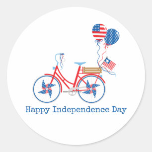 Red White and Blue 4th of July Whimsical Bicycle Classic Round Sticker