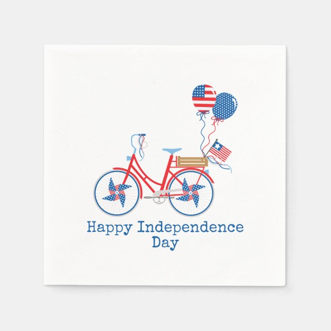 Red White and Blue 4th of July Whimsical Bicycle  Napkins (Front)