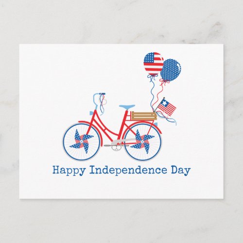Red White and Blue 4th of July Whimsical Bicycle Postcard