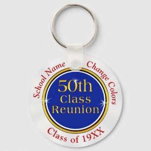 Red White and Blue 50 year Class Reunion Souvenirs Keychain