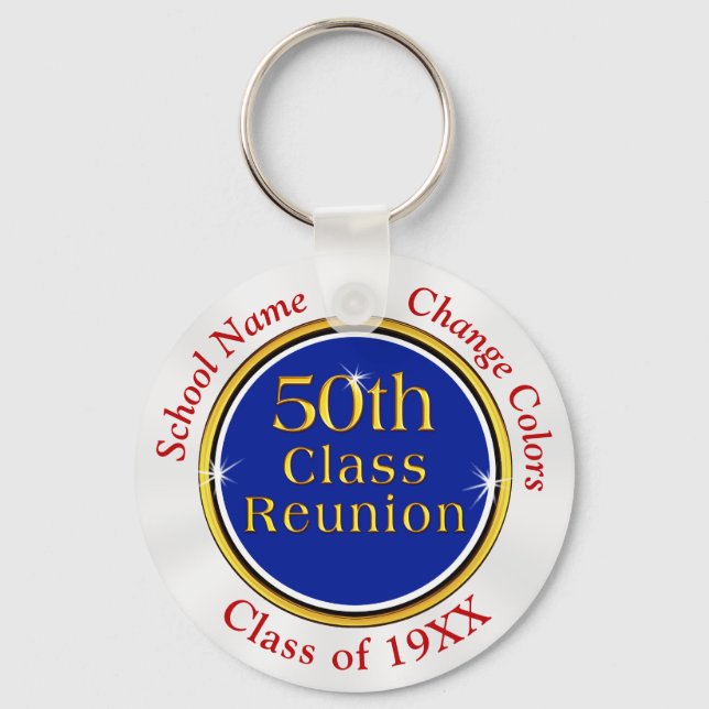 Red White and Blue 50 year Class Reunion Souvenirs Keychain (Front)