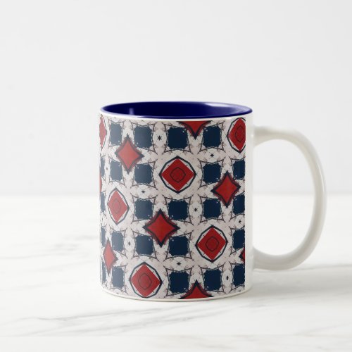 Red White and Blue 50s 60s Modern Tile Pattern Two_Tone Coffee Mug