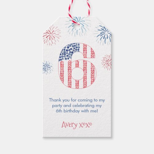 Red White And Blue 6th Birthday Party Favor Tags