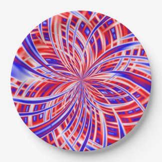 Red, White, and Blue Abstract 9 Inch Paper Plate