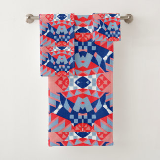 red white and blue abstract print #1 bath towel set