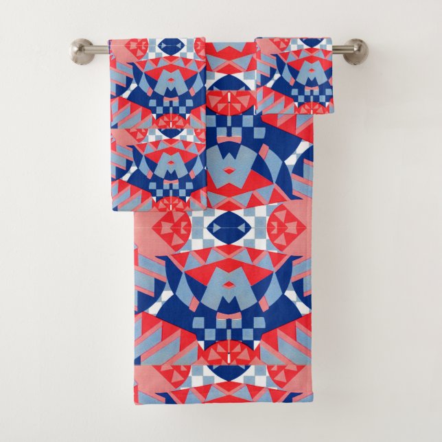 red white and blue abstract print #1 bath towel set (Insitu)
