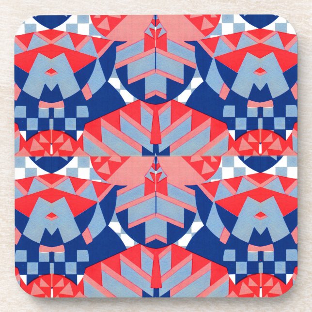 red white and blue abstract print #1 beverage coaster (Front)