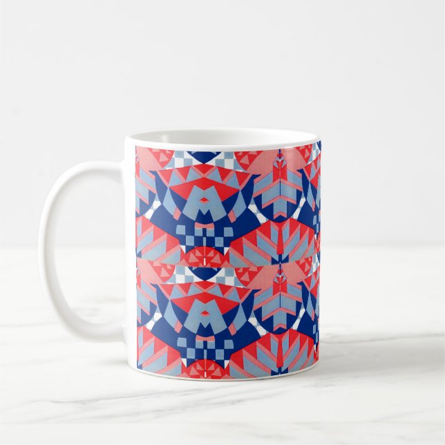 red white and blue abstract print #1 coffee mug (Left)