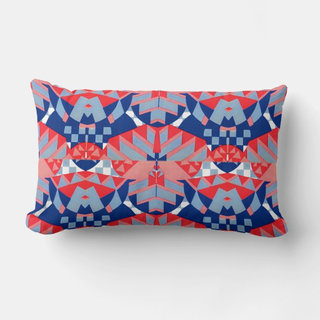 red white and blue abstract print #1 lumbar pillow (Front)