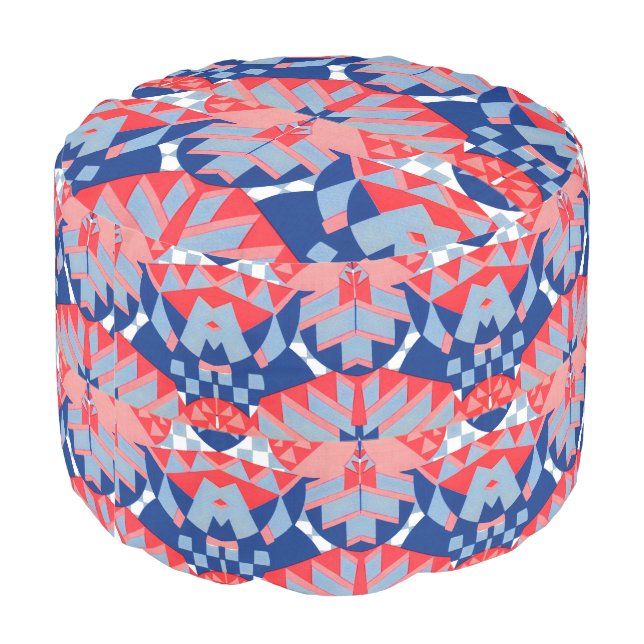 red white and blue abstract print #1 pouf (Angled Back)