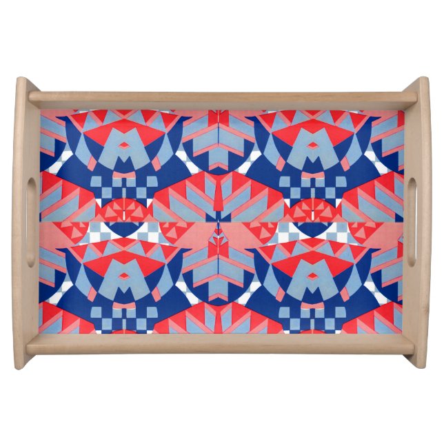 red white and blue abstract print #1 serving tray (Front)