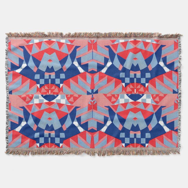 red white and blue abstract print #1 throw blanket (Front)