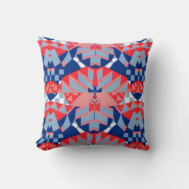 red white and blue abstract print #1 throw pillow (Front)
