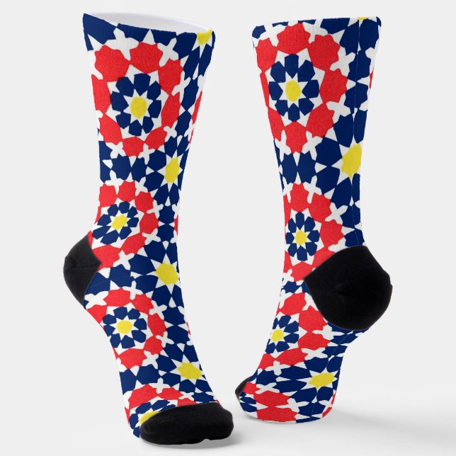 red white and blue abstract socks (Angled)