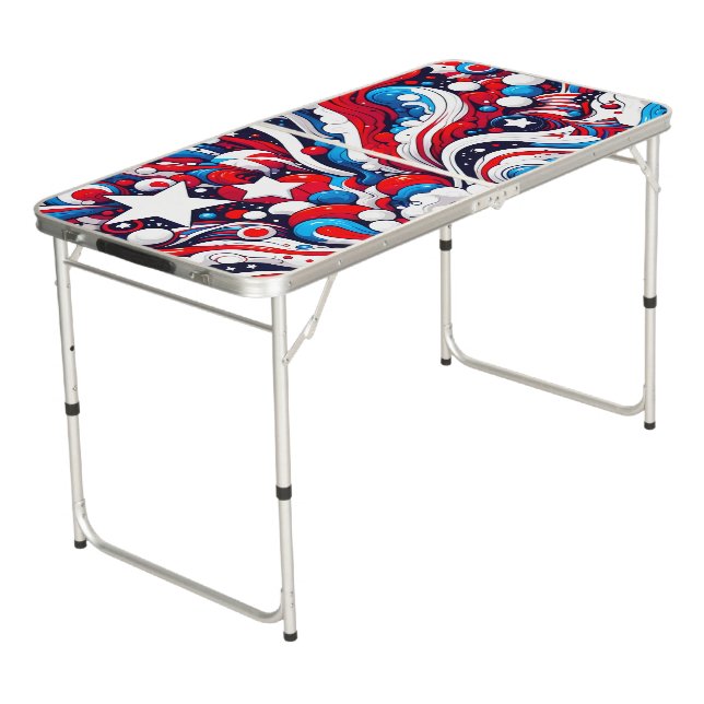 Red, White and Blue Abstract US Flag Patriotic  Beer Pong Table (Angled)
