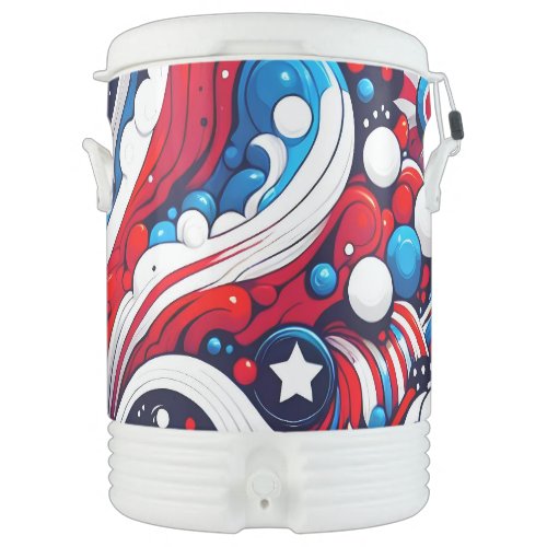 Red White and Blue Abstract US Flag Patriotic  Beverage Cooler