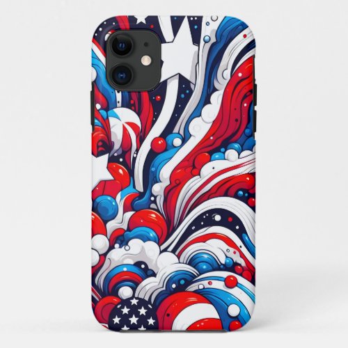 Red White and Blue Abstract US Flag Patriotic  iPhone 11 Case