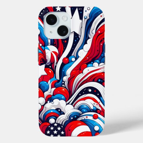 Red White and Blue Abstract US Flag Patriotic  iPhone 15 Case