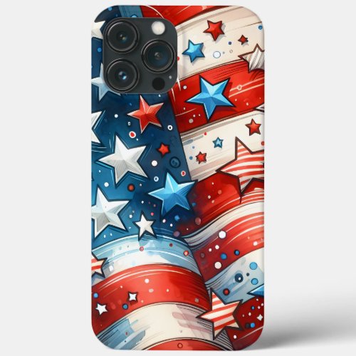 Red White and Blue Abstract US Flag Patriotic  iPhone 13 Pro Max Case