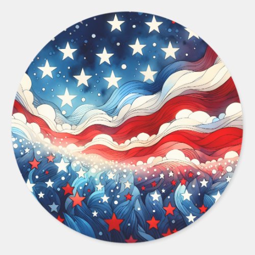 Red White and Blue Abstract US Flag Patriotic  Classic Round Sticker