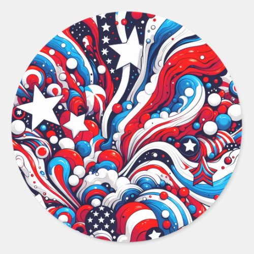 Red White and Blue Abstract US Flag Patriotic  Classic Round Sticker