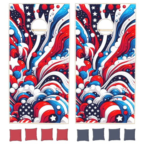 Red White and Blue Abstract US Flag Patriotic  Cornhole Set