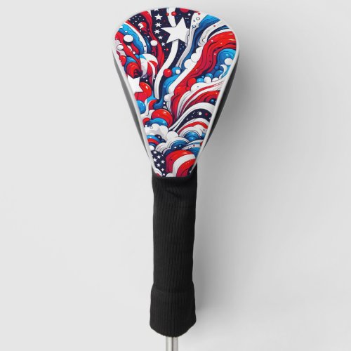 Red White and Blue Abstract US Flag Patriotic  Golf Head Cover