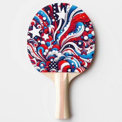 Red White and Blue Abstract US Flag Patriotic  Ping Pong Paddle