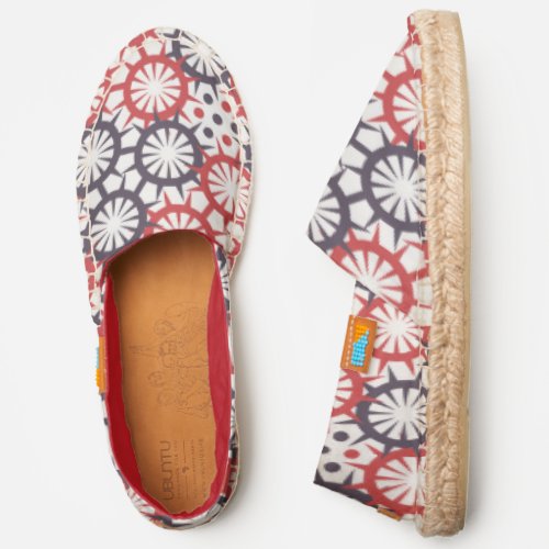 Red White and Blue Abstract Wheel Dot Pattern Espadrilles