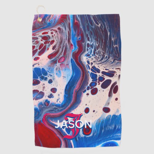 Red White and Blue Acrylic Flow Art Golf Towel