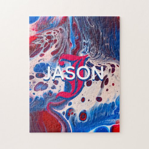 Red White and Blue Acrylic Flow Art Jigsaw Puzzle
