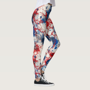 Red White and Blue Alcohol Ink USA Flag Colors Leggings