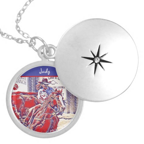 Red White and Blue All American Barrel Racer Locket Necklace
